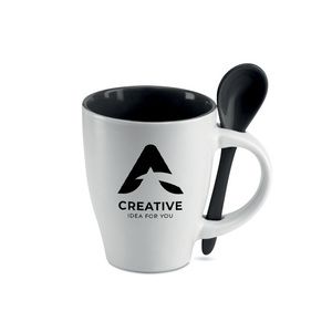 DUAL Elegant Bicolour Ceramic Mug with Matching Spoon - GiftRetail MO7344