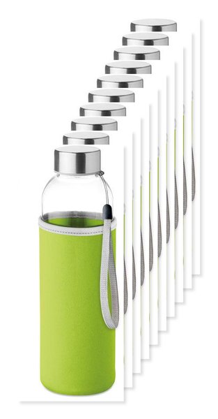 Pack of 100 GiftRetail MO9358 - UTAH GLASS Eco-Friendly 500ml Glass Bottle with Neoprene Cover