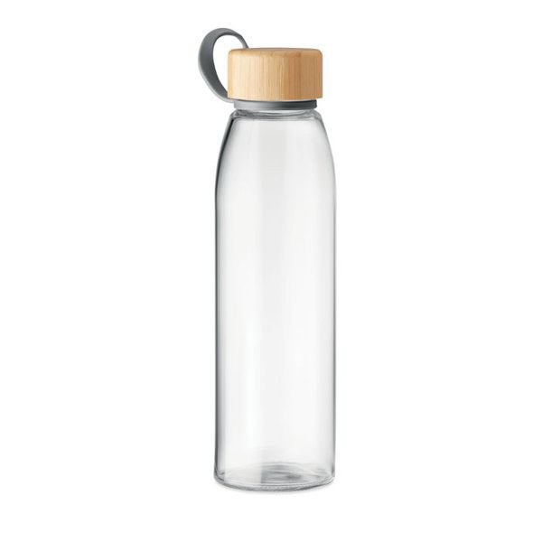 FJORD WHITE Eco-Friendly Glass Bottle with Bamboo Lid 500ml - GiftRetail MO6246