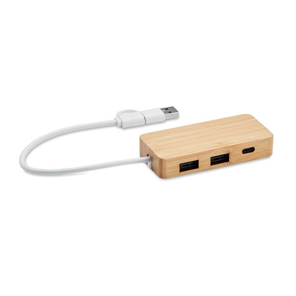 HUBBAM HUB USB de 3 puertos de bambú - GiftRetail MO2143