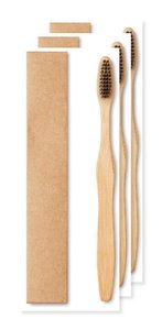 Pack de 3 GiftRetail MO9877 - DENTOBRUSH Cepillo dientes mango bambú