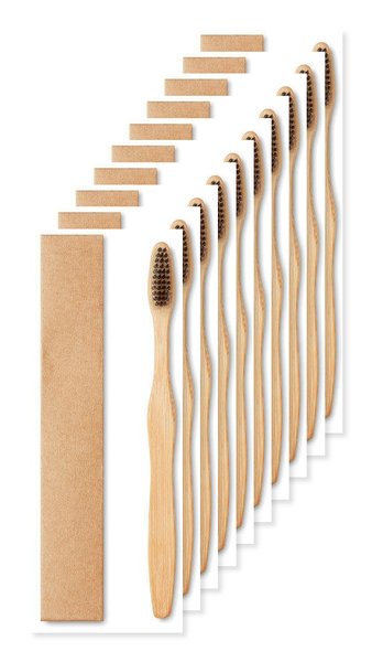 Pack of 10 GiftRetail MO9877 - DENTOBRUSH Eco-Friendly Bamboo Toothbrush in Kraft Box