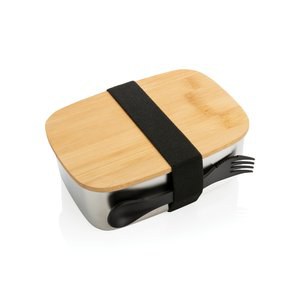 XD Collection P269.62 - Fiambrera de acero inoxidable con tapa de bambú y spork