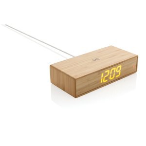 XD Collection P308.23 - Reloj despertador de bambú con cargador inalámbrico de 5W