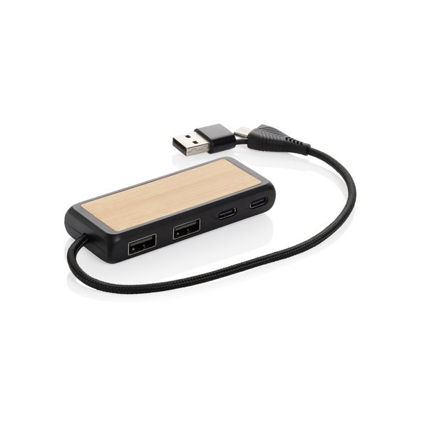 XD Collection P308.56 - Link concentrador USB de doble entrada de plástico reciclado RCS y bambú